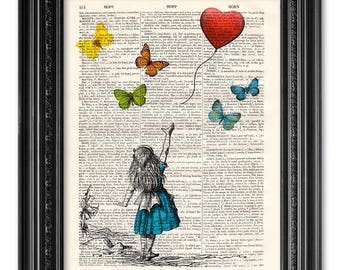 Alice in Wonderland Print, Alice meets Banksy, Dictionary art print, Home Wall Decor, Print Old Book Page, Gift poster, Book Art [ART 211]