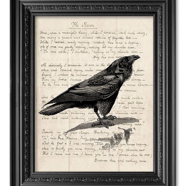 Edgar Allan Poe Poster, Der Rabe Gedicht, origineel handschrift Edgar Allan Poe, Literatur Poster, Literatur Geschenk [ART 200]