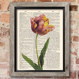 Tulpendruck, Blumendruck, Wörterbuch Kunstdruck, Alte Buchseiten, Küchen dekor, Esszimmer Dekor, Wand dekor, Neues Zuhause Geschenk [ART 134]