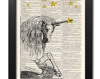 Unicorn print, reach for the stars, dictionary art print, Home Wall Art, nursery wall art, Animal art, equestrian art decor  [ART 053]