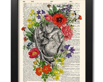 Flowery Embryo Human Anatomy Print, Embryo Flower print, Art print, Illustration print, Dictionary art, Pregnancy Gift [ART 154]