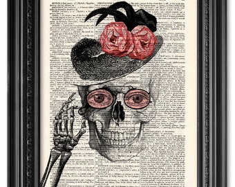 Mrs. Skull, Skull art, Dictionary art print, Vintage book art print, upcycled dictionary page, Home Wall Decor, Gift poster [ART 093]