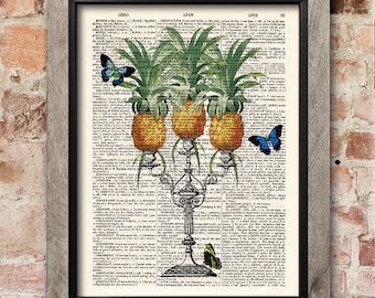 Pineapple print, Butterfly art, Art print, Dining room Decor, Illustration print, Dictionary art, Kitchen Wall Decor, Gift poster [ART 016]