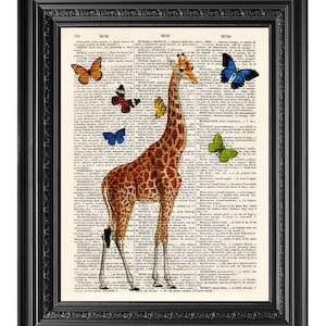 Giraffe Art Print, Giraffe print, Dictionary art print, Funny print, Butterfly print, Home Wall Decor, Book pages, Gift poster [ART 119]