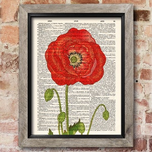 Flower print, Red poppy, Dictionary art print, Botanical print, Flowers art print, Illustration print, Wall Decor, Gift poster [ART 034]