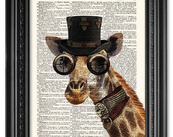 Steampunk Giraffe, Steampunk Art Print, Dictionary art print, Vintage book art print, Animal print, Home Wall Decor [ART 058]