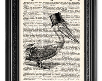 Pelican Bird Gentleman, dictionary art print, Original artwork, Home Wall Art, Wall decor, Geekery art, funny gift poster [ART 138]