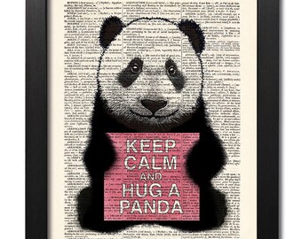Hug a Panda Dictionary art print, Vintage book art print, Panda print, upcycled dictionary page, Home Wall Decor, Gift poster[ART 220]