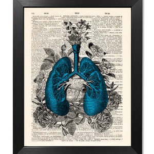 Anatomical blue lungs and flowers, Anatomical lungs print, Flower lungs, Flower print, Illustration print, Dictionary art, Gift [ART 118]