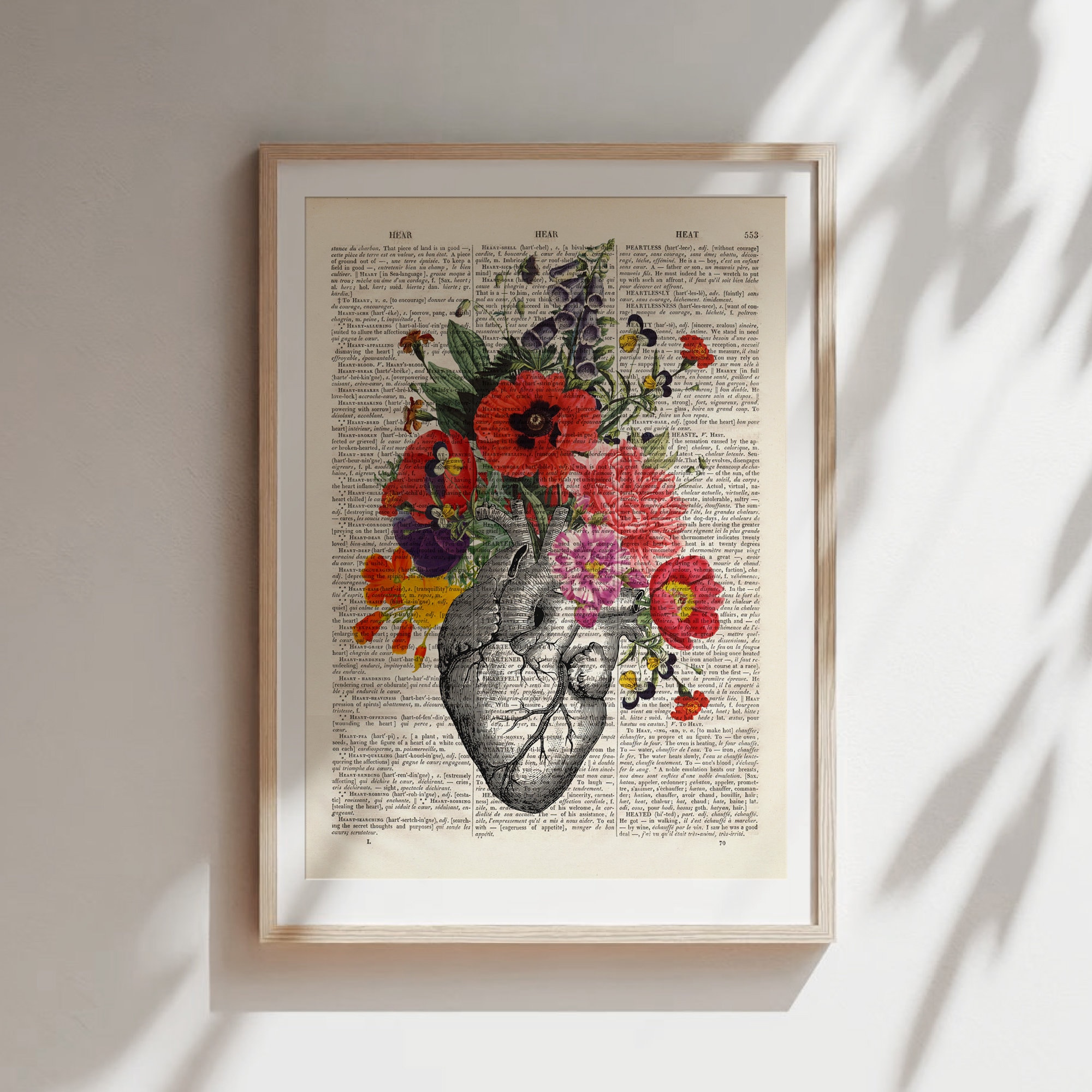 Anatomisches Herz Mit Blumen, Kunstdruck Anatomisches Herz, Druck Auf Alter  Buchseite, Valentinstag Geschenk - Etsy