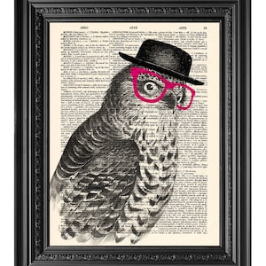 Eule trägt Brille, lustige Eule Druck, Wörterbuch Kunstdruck, Vintage Buch Kunstdruck, Wörterbuch Seite, Home Wall Dekor, Geschenk Poster [ART 120]