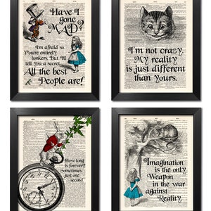 Ensemble de 4 estampes Alice au Pays des Wunders, Poster Alice, Alice Sprüche Geschenk für Schwester Alice Geschenk für Freunde [ART 210]