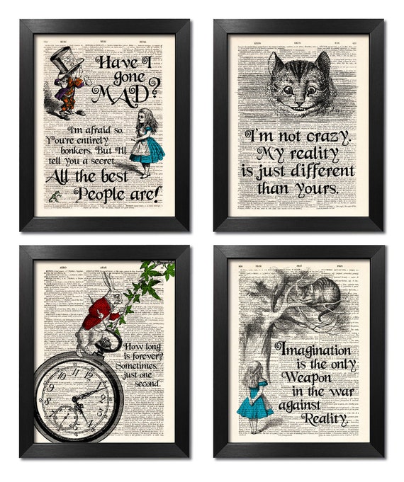 Alice im Wunderland Prints 4 er Set Alice Poster Alice Sprüche Etsy