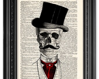 Skull art, Skull print, Dictionary art print, Vintage book art print, upcycled dictionary page, Home Wall Decor, Gift poster [ART 101]