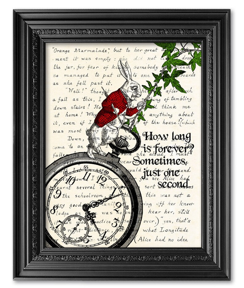 Alice in Wonderland Print, Handwriting Lewis Carroll Quote Print, White rabbit print, Literary Gift, Alice in Wonderland Wall Art ART 165 image 1