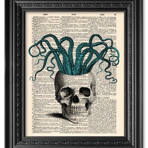 Skull print, Skull octopus, dictionary art print, Original artwork, Home Wall Art, Wall decor, Funny, Gift poster, Gift for him [ART 036]