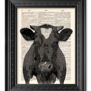 Cow Print, Cow on Old Book Page, Animal Prints, Farm Animal Print, Illustration print, Book page print, Farmhouse Decor, Cow Art Prints