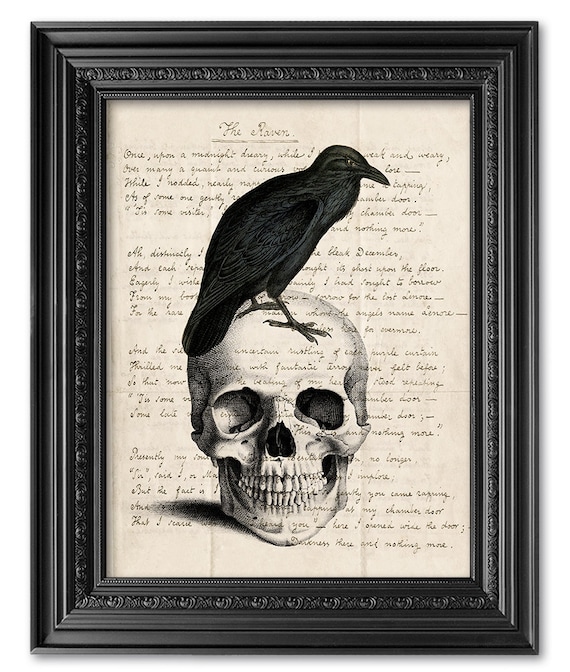 Edgar Allan Poe Art Print, Original Handwriting Edgar Allan Poe the Raven  Quote Print, Raven on Skull Print, Literary Gift ART 164 - Etsy