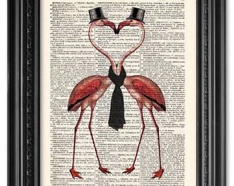 Flamingo love, Dictionary art print, Vintage book art print, Flamingo print, upcycled dictionary page, Home Wall Decor, Gift poster[ART 112]