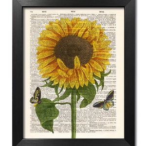 Flower Print, Sunflower, Dictionary Art Print, Botanical Print, Flowers Art, Sunflower ...