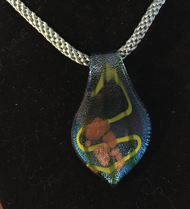 Blue Necklace Teal Necklace Artistic Necklace Glass Pendant Artsy Necklace Braided Necklace Statement Necklace Kumihimo Necklace