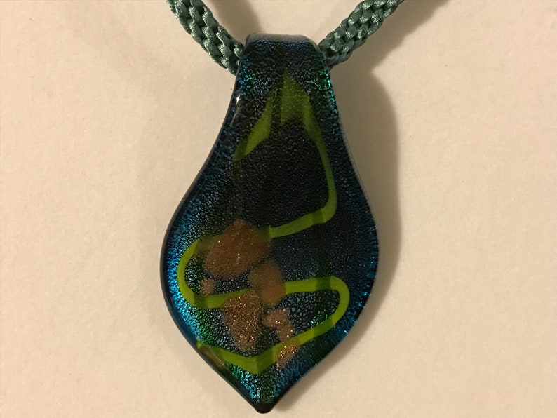 Blue Necklace Teal Necklace Artistic Necklace Glass Pendant Artsy Necklace Braided Necklace Statement Necklace Kumihimo Necklace
