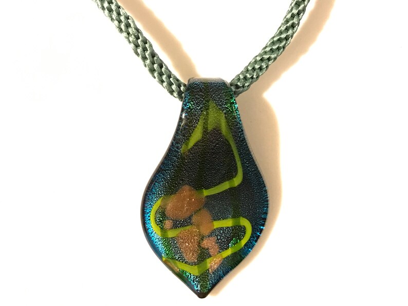 Blue Necklace Teal Necklace Artistic Necklace Glass Pendant Artsy Necklace Braided Necklace Statement Necklace Kumihimo Necklace