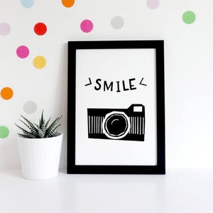 Photographer Gift, Camera Print, Camera Wall Art, Smile Print, Inspirational Quote Print, Smile Quote Print, Camera Illustration, Smile
