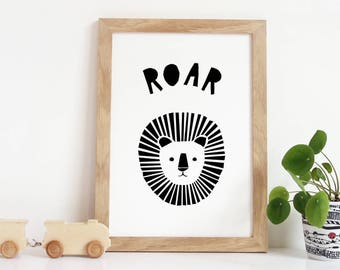 Lion Print Black and White Art Digital Download