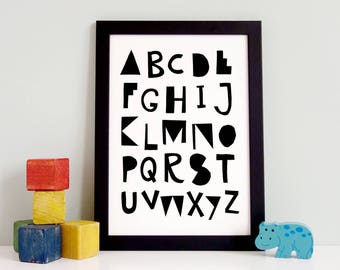 Alphabet Printable, Letter Poster, Black and White Nursery Decor, Wall Art Black and White, Poster Educational, Alphabet Letters Art