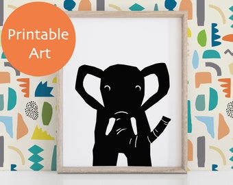 Elephant Nursery Wall Art Printable, Girl or Boy Nursery Decor, Black and White Downloadable Prints for Kids, Baby Animal Nursery Decor