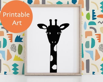 Giraffe Print, Baby Girl Nursery Decor, Safari Animal Nursery Prints, Monochrome Nursery Printables, Modern Nursery Wall Decor Safari