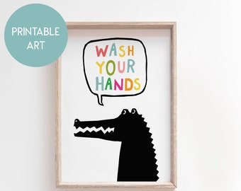 Wash Your Hands Animal Print, Printable Poster Bathroom, Funny Bathroom Art, Kids Washroom Print, Stay Safe, Quarantine Poster, Covid-19