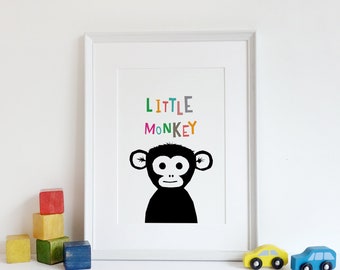 Animal Nursery Prints, Digital Art, Little Monkey Print, Nursery Wall Decor, Childrens Art, Wall Art Printable, Boys First Birthday Gift