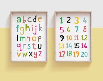 Alphabet and Number Posters, Home Learning Posters, Educational Prints for Kids, Nursery Wall Art, ABC, Playroom Wall Art, School Posters