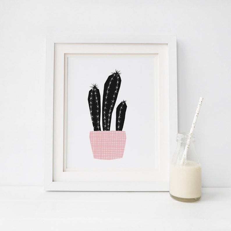 Cactus Print Black and White Cactus Art Printable Wall Art | Etsy