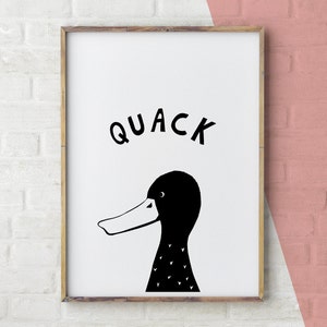 Animal Wall Art, Duck Quack Print, Monochrome Nursery Artwork, Artwork Nursery Animal, Farmyard Nursery Print, Farm Animal Print, Duck print image 4