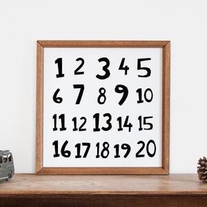 School Poster, Classroom Decor, Numbers Print, Educational Printable Poster, Large Nursery Art Print, Number Chart, 123 Print, Black White image 2