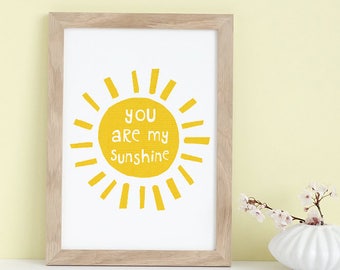 You Are My Sunshine wall art, Gift for Her, Nursery Print, Mothers Day, Sunshine Art, Yellow Nursery Decor, Kids Wall Art, Illustration