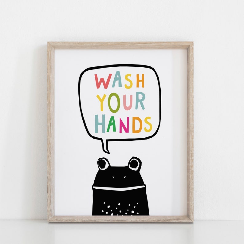 Wash Your Hands, Printable Poster, Kids poster, stay safe, corona printable, Funny Bathroom Printable, Bathroom Wall Art Kids, Children image 1