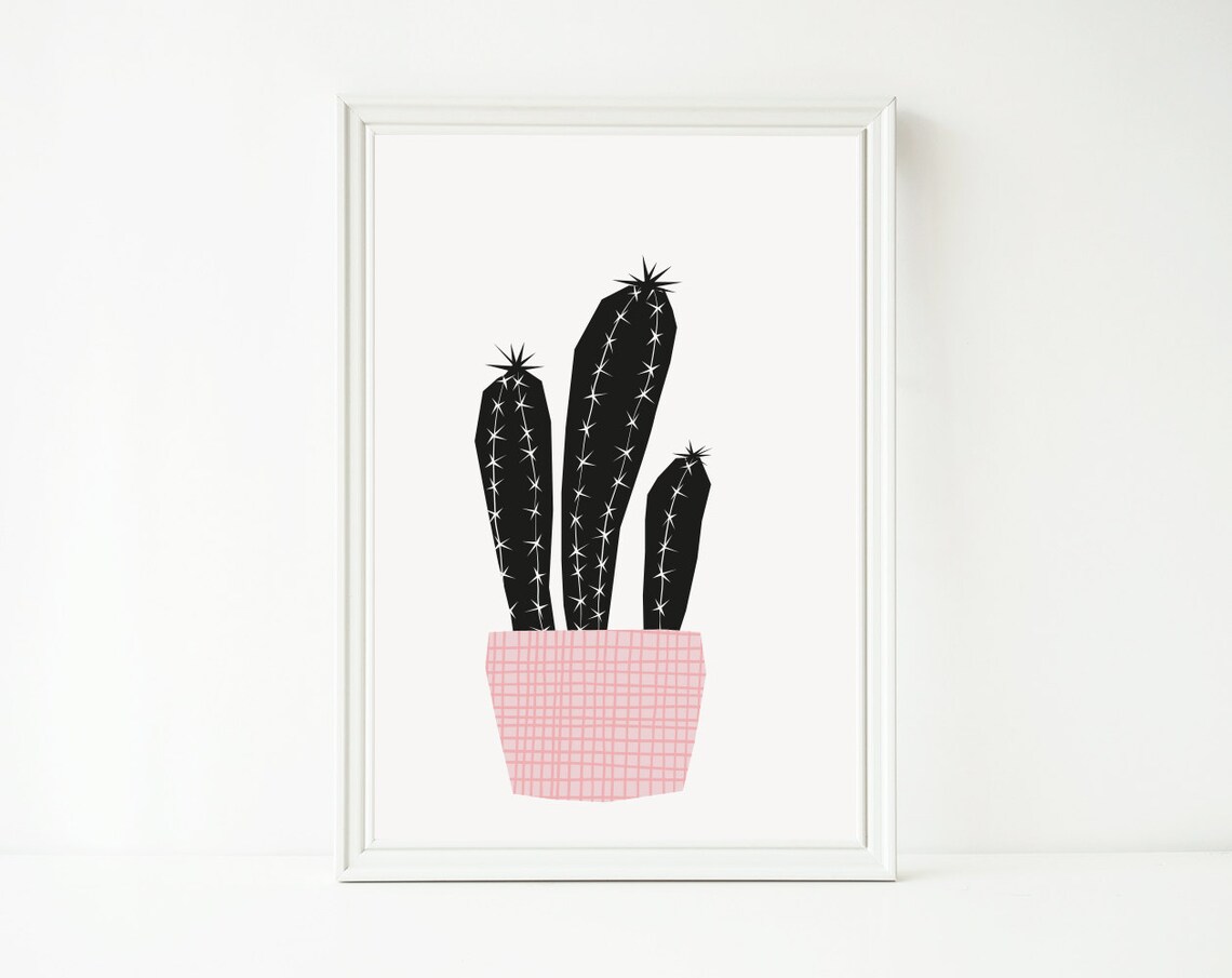Cactus Print Black and White Cactus Art Printable Wall Art | Etsy