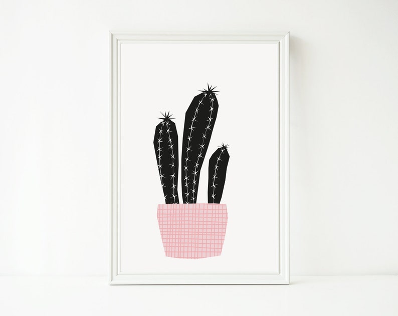 Cactus Print, Black and White Cactus Art, Printable Wall Art, Succulent Print, Instant Download image 3