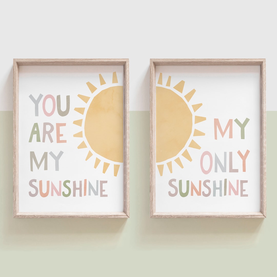 You Are My Sunshine Wall Art, Girls Room Set of 2 Prints, DIGITAL