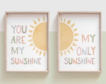 You Are My Sunshine Wall Art, Girls Room Set of 2 Prints, DIGITAL DOWNLOAD