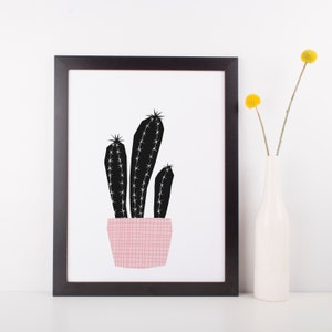 Cactus Print, Black and White Cactus Art, Printable Wall Art, Succulent Print, Instant Download image 1
