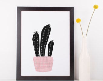 Cactus Print, Black and White Cactus Art, Printable Wall Art, Succulent Print, Instant Download