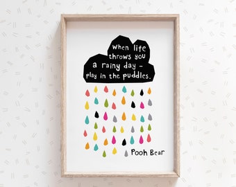 Pooh Bear Quote Print, Winnie the Pooh Quote Print, Jump in puddles Printable art