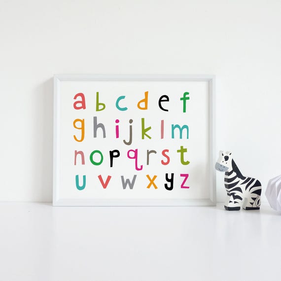 Girls Alphabet Print, Alphabet Poster, Nursery Wall Art, Kids Room Art,  Baby Girl Print, Upper and Lowercase Letters, Can Be Personalised 