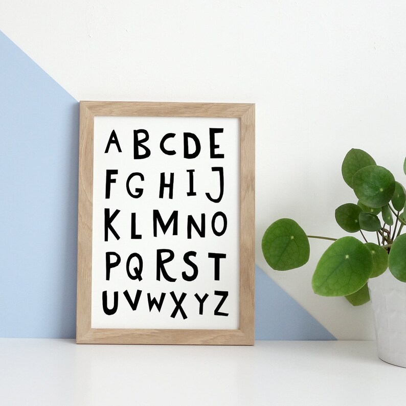 Nursery Alphabet Print Black and White Boys Bedroom Prints, Scandi Nursery Print, ABC Poster, Wall Art Kids Print, Unisex Nursery image 2