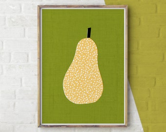 Fruit Kitchen Art, Pear Illustration, Pear Print, Fruit Print, New Home Gift, Scandinavian Print, Kitchen Wall Art